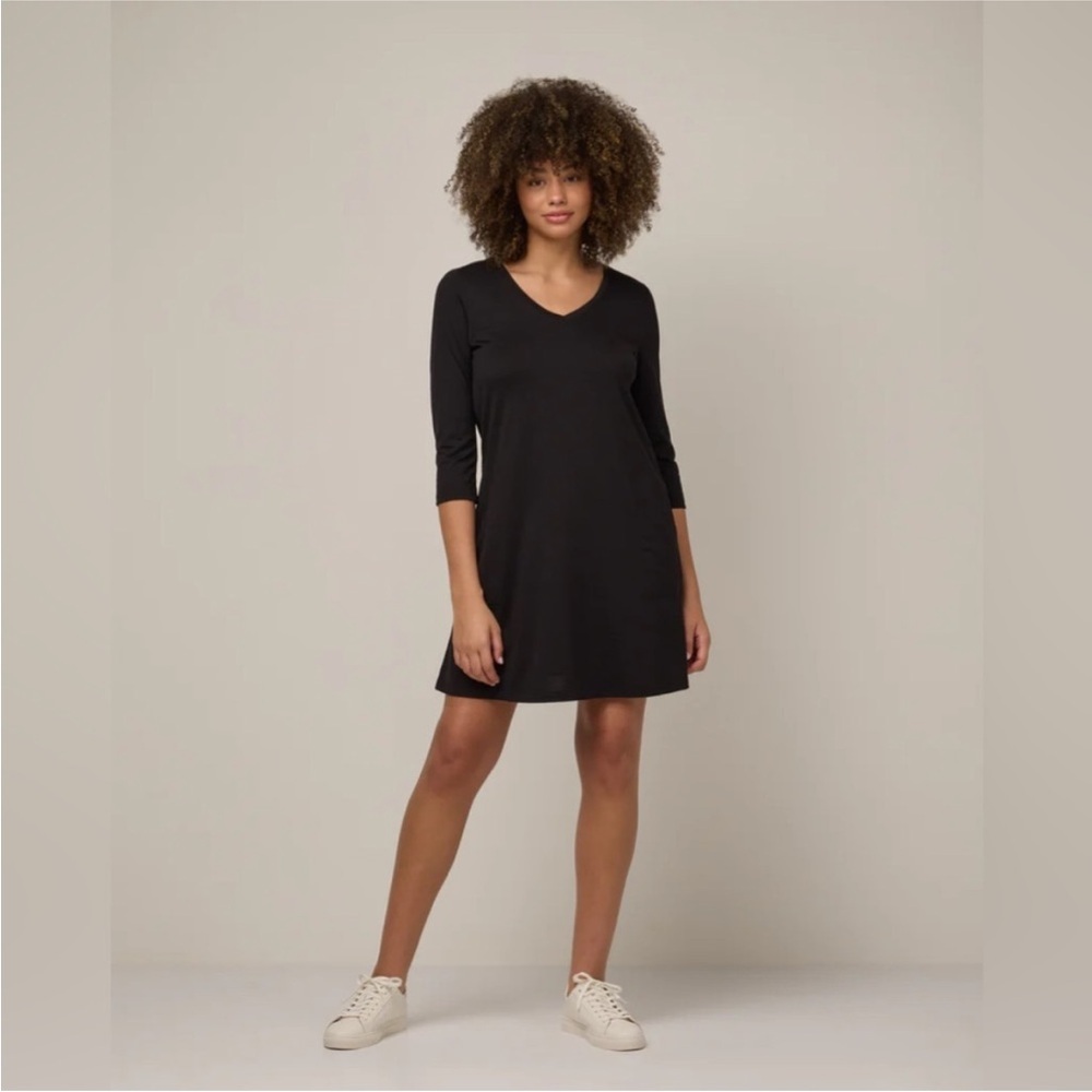 Wool& Willow Swing Dress Black Merino Wool Pockets Size XL